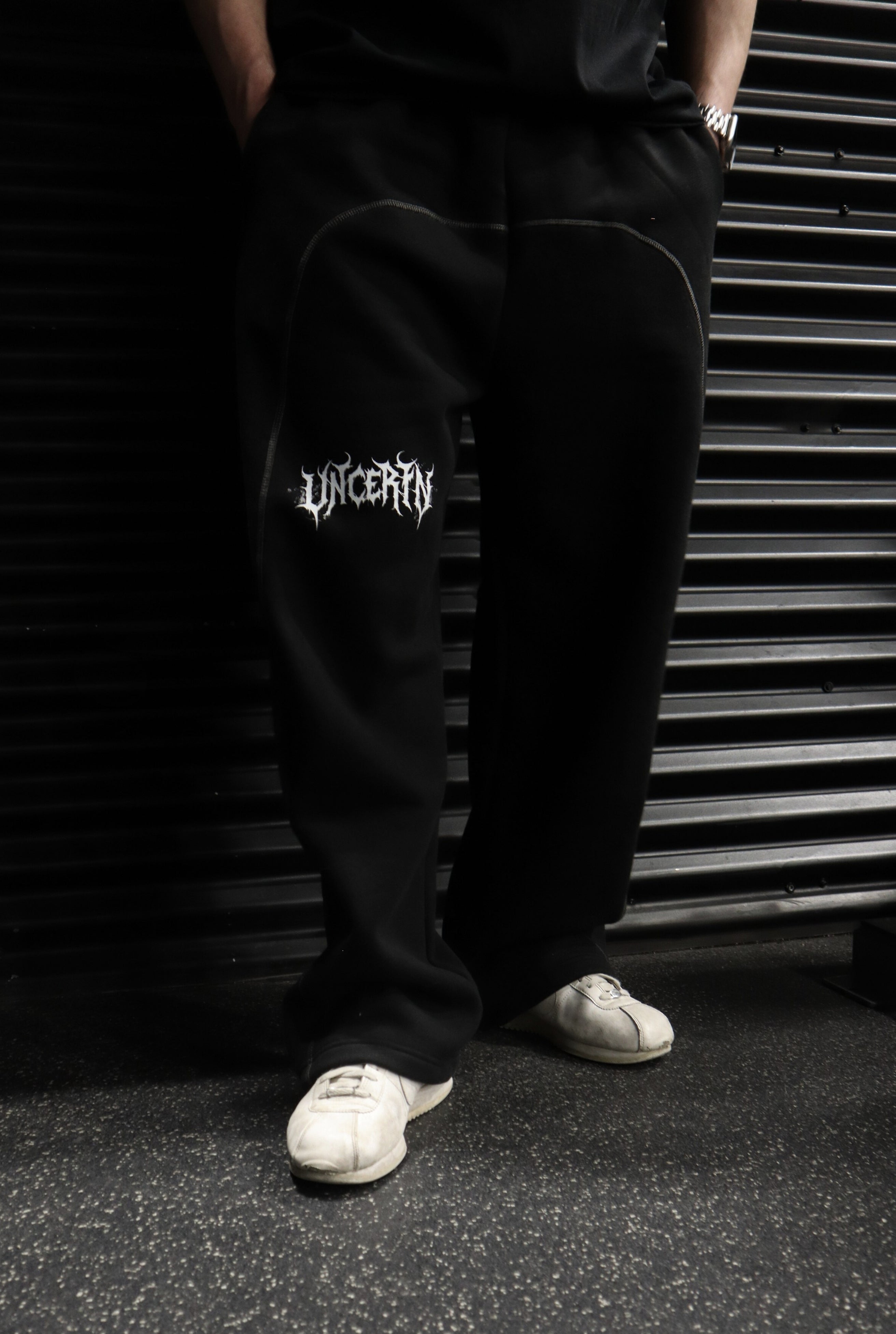 UC048 Shadow Oversized Stitched Joggers - Black