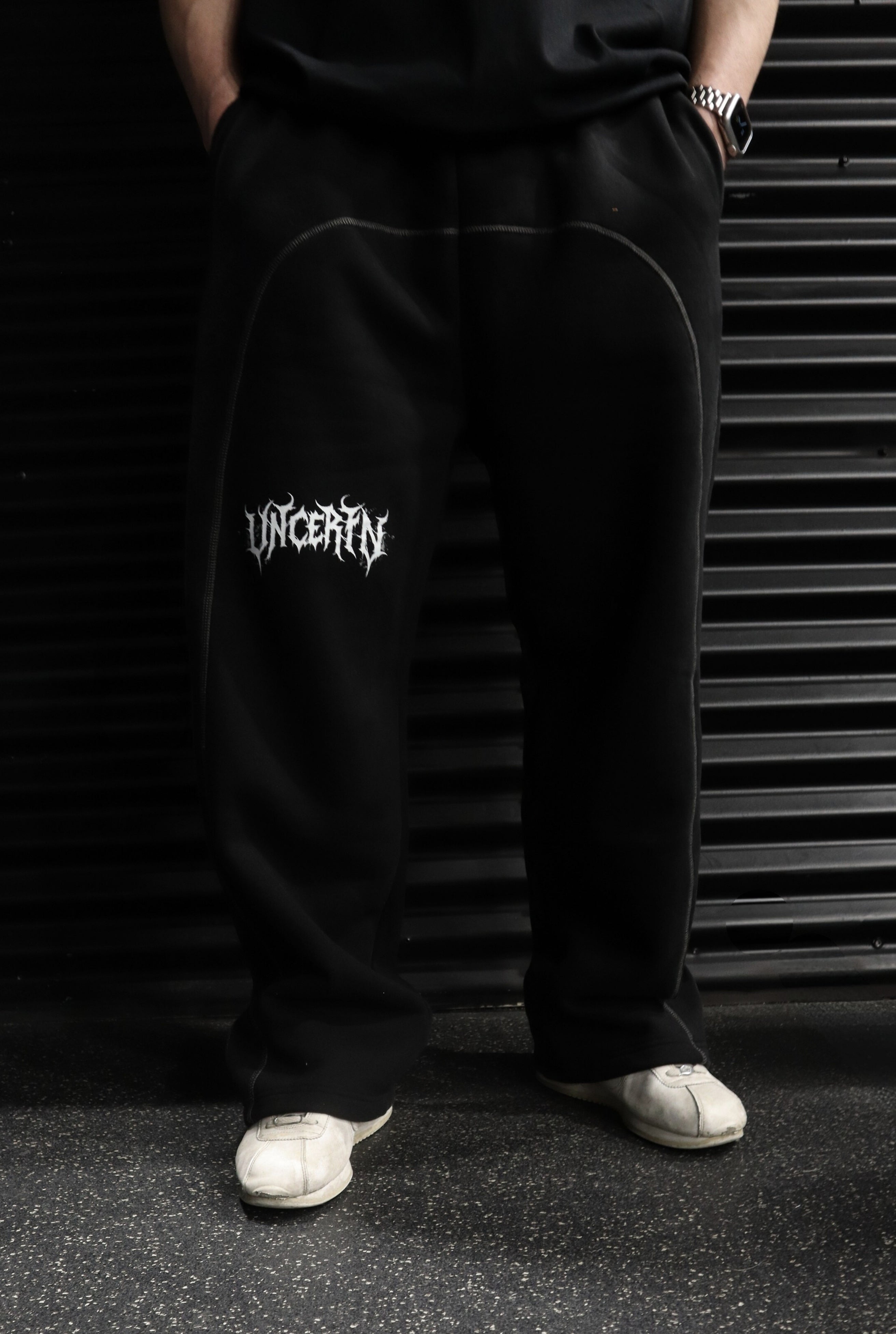 UC048 Shadow Oversized Stitched Joggers - Black